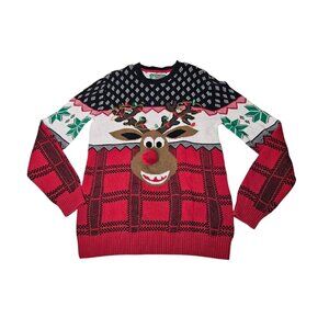Rudolph Reindeer Pom Pom Nose Pooping Pepermints Ugly Christmas Sweater Men’s L